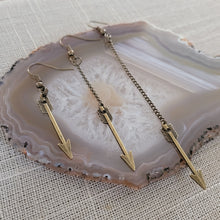 Load image into Gallery viewer, Bronze Arrow Earrings, Your Choice of Three Lengths, Dangle Drop Chain Earrings