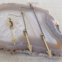 Load image into Gallery viewer, Bronze Arrow Earrings, Your Choice of Three Lengths, Dangle Drop Chain Earrings