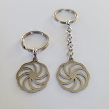 Load image into Gallery viewer, Wheel of Eternity Keychain, Backpack or Purse Charm, Zipper Pull, Stainless Steel Kolovrat Charm