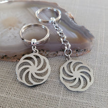 Load image into Gallery viewer, Wheel of Eternity Keychain, Backpack or Purse Charm, Zipper Pull, Stainless Steel Kolovrat Charm