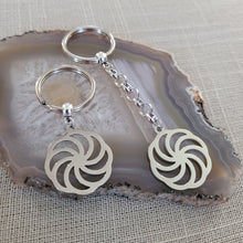 Load image into Gallery viewer, Wheel of Eternity Keychain, Backpack or Purse Charm, Zipper Pull, Stainless Steel Kolovrat Charm