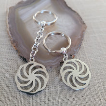Load image into Gallery viewer, Wheel of Eternity Keychain, Backpack or Purse Charm, Zipper Pull, Stainless Steel Kolovrat Charm