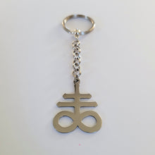Load image into Gallery viewer, Leviathan Cross Keychain, Backpack or Purse Charm, Zipper Pull, Stainless Steel Charm, Satanic Cross