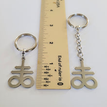 Load image into Gallery viewer, Leviathan Cross Keychain, Backpack or Purse Charm, Zipper Pull, Stainless Steel Charm, Satanic Cross