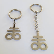 Load image into Gallery viewer, Leviathan Cross Keychain, Backpack or Purse Charm, Zipper Pull, Stainless Steel Charm, Satanic Cross