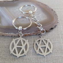 Load image into Gallery viewer, Vegan Anarchism Keychain, Backpack or Purse Charm, Zipper Pull, Stainless Steel Charm, Vegetarian Anarchist Key Ring