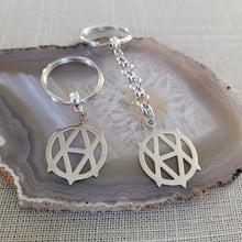 Load image into Gallery viewer, Vegan Anarchism Keychain, Backpack or Purse Charm, Zipper Pull, Stainless Steel Charm, Vegetarian Anarchist Key Ring