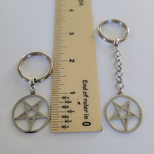Load image into Gallery viewer, Inverted Pentagram Keychain, Five Pointed Star, Backpack or Purse Charm, Zipper Pull