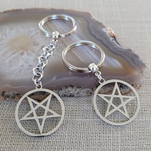 Load image into Gallery viewer, Inverted Pentagram Keychain, Five Pointed Star, Backpack or Purse Charm, Zipper Pull