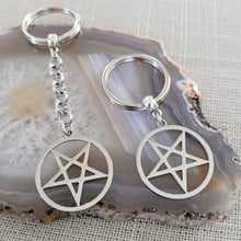 Load image into Gallery viewer, Inverted Pentagram Keychain, Five Pointed Star, Backpack or Purse Charm, Zipper Pull