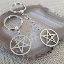 Load image into Gallery viewer, Inverted Pentagram Keychain, Five Pointed Star, Backpack or Purse Charm, Zipper Pull