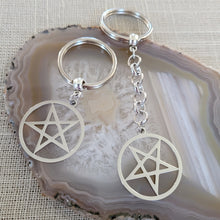 Load image into Gallery viewer, Inverted Pentagram Keychain, Five Pointed Star, Backpack or Purse Charm, Zipper Pull