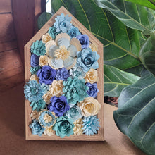 Load image into Gallery viewer, Blue and Cream Paper Flowers Framed Wall Art, Farmhouse Country Home Decor