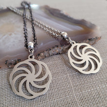 Load image into Gallery viewer, Wheel of Eternity Necklace, Your Choice of Gunmetal or Silver Rolo Chain, Mens Jewelry