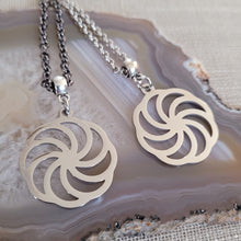 Load image into Gallery viewer, Wheel of Eternity Necklace, Your Choice of Gunmetal or Silver Rolo Chain, Mens Jewelry