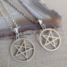 Load image into Gallery viewer, Inverted Pentagram Necklace, Your Choice of Gunmetal or Silver Rolo Chain, Mens Jewelry