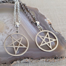 Load image into Gallery viewer, Inverted Pentagram Necklace, Your Choice of Gunmetal or Silver Rolo Chain, Mens Jewelry