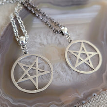 Load image into Gallery viewer, Inverted Pentagram Necklace, Your Choice of Gunmetal or Silver Rolo Chain, Mens Jewelry
