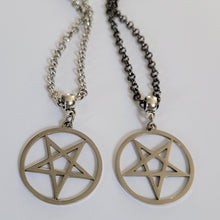Load image into Gallery viewer, Inverted Pentagram Necklace, Your Choice of Gunmetal or Silver Rolo Chain, Mens Jewelry