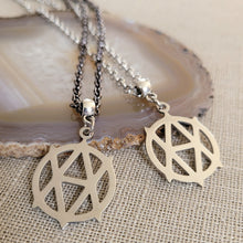 Load image into Gallery viewer, Vegan Anarchism Necklace, Your Choice of Gunmetal or Silver Rolo Chain, Mens Jewelry
