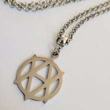 Load image into Gallery viewer, Vegan Anarchism Necklace, Your Choice of Gunmetal or Silver Rolo Chain, Mens Jewelry