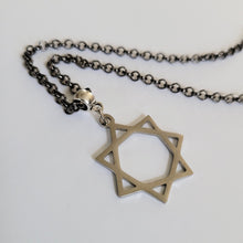 Load image into Gallery viewer, Heptagram Necklace, Your Choice of Gunmetal or Silver Rolo Chain, Mens Jewelry