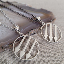 Load image into Gallery viewer, Anti Fascist Iron Front Necklace, Your Choice of Gunmetal or Silver Rolo Chain