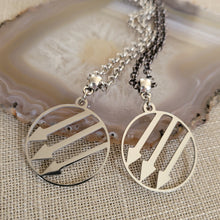 Load image into Gallery viewer, Anti Fascist Iron Front Necklace, Your Choice of Gunmetal or Silver Rolo Chain