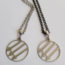 Load image into Gallery viewer, Anti Fascist Iron Front Necklace, Your Choice of Gunmetal or Silver Rolo Chain
