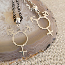Load image into Gallery viewer, Transgender Necklace, Your Choice of Gunmetal or Silver Rolo Chain, Non Binary Trans Awareness Jewelry