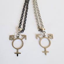 Load image into Gallery viewer, Transgender Necklace, Your Choice of Gunmetal or Silver Rolo Chain, Non Binary Trans Awareness Jewelry