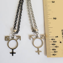 Load image into Gallery viewer, Transgender Necklace, Your Choice of Gunmetal or Silver Rolo Chain, Non Binary Trans Awareness Jewelry