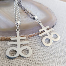 Load image into Gallery viewer, Leviathan Cross Necklace, Your Choice of Gunmetal or Silver Rolo Chain, Mens Jewelry