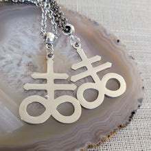 Load image into Gallery viewer, Leviathan Cross Necklace, Your Choice of Gunmetal or Silver Rolo Chain, Mens Jewelry