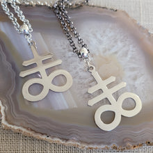 Load image into Gallery viewer, Leviathan Cross Necklace, Your Choice of Gunmetal or Silver Rolo Chain, Mens Jewelry