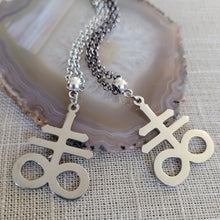 Load image into Gallery viewer, Leviathan Cross Necklace, Your Choice of Gunmetal or Silver Rolo Chain, Mens Jewelry