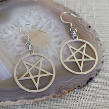 Load image into Gallery viewer, Inverted Pentagram Earrings, 5 Pointed Star Dangle Drop Earrings, Machine Cut Stainless Steel Charms