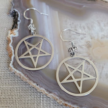 Load image into Gallery viewer, Inverted Pentagram Earrings, 5 Pointed Star Dangle Drop Earrings, Machine Cut Stainless Steel Charms