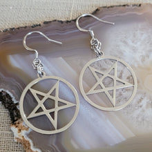 Load image into Gallery viewer, Inverted Pentagram Earrings, 5 Pointed Star Dangle Drop Earrings, Machine Cut Stainless Steel Charms