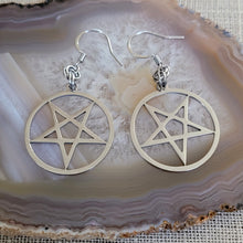 Load image into Gallery viewer, Inverted Pentagram Earrings, 5 Pointed Star Dangle Drop Earrings, Machine Cut Stainless Steel Charms