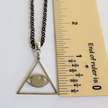Load image into Gallery viewer, All Seeing Eye Necklace, Your Choice of Gunmetal or Silver Rolo Chain, Pyramid Illuminati Jewelry