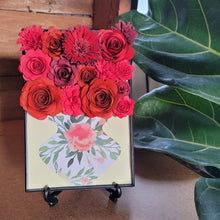 Load image into Gallery viewer, Red Flower Filled Vase Frame, Handmade Paper Flowers, 4x6 Black Frame, Nursery Powder Room Decor