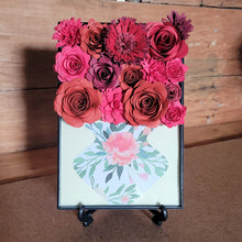 Load image into Gallery viewer, Red Flower Filled Vase Frame, Handmade Paper Flowers, 4x6 Black Frame, Nursery Powder Room Decor