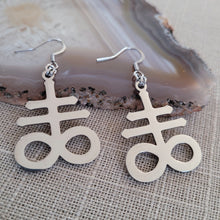 Load image into Gallery viewer, Leviathan Earrings, Satanic Cross Dangle Drop Earrings, Machine Cut Stainless Steel Charms