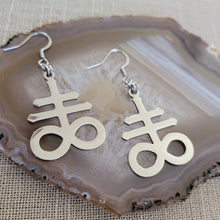 Load image into Gallery viewer, Leviathan Earrings, Satanic Cross Dangle Drop Earrings, Machine Cut Stainless Steel Charms