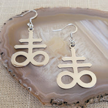 Load image into Gallery viewer, Leviathan Earrings, Satanic Cross Dangle Drop Earrings, Machine Cut Stainless Steel Charms