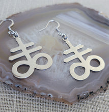 Load image into Gallery viewer, Leviathan Earrings, Satanic Cross Dangle Drop Earrings, Machine Cut Stainless Steel Charms