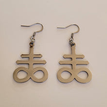 Load image into Gallery viewer, Leviathan Earrings, Satanic Cross Dangle Drop Earrings, Machine Cut Stainless Steel Charms