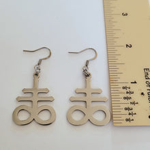 Load image into Gallery viewer, Leviathan Earrings, Satanic Cross Dangle Drop Earrings, Machine Cut Stainless Steel Charms