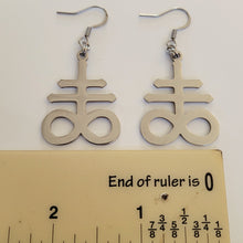 Load image into Gallery viewer, Leviathan Earrings, Satanic Cross Dangle Drop Earrings, Machine Cut Stainless Steel Charms